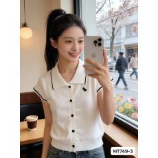 批发刺绣小马翻领短袖女2026夏季<b class='q'>韩版</b>新款宽松百搭针织衫时尚白色上衣