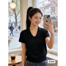 批发娃娃领短袖女2026年夏季<b class='q'>韩版</b>新款薄款好看的小个子针织衫百搭上衣