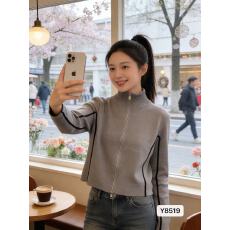 批发半高领<b class='q'>修身</b>双拉链针织开衫<b class='q'>外套</b>韩版春秋季装辣妹正肩紧身百搭上衣