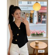 批发2026年夏季新款御姐风V领<b class='q'>不规则</b>斜向排扣金属扣装饰<b class='q'>开衫</b>百搭上衣