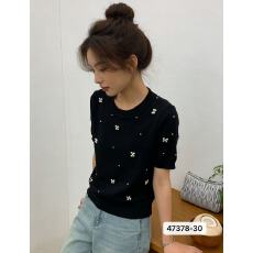 批发2026年夏季<b class='q'>新款</b>韩版时尚圆领重工钉珠针织百搭短袖上衣<b class='q'>女</b>