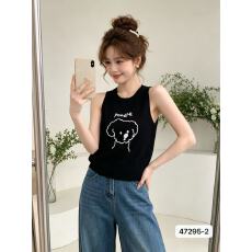 韩版小狗图案无袖针织背心女夏季新款时尚小个子修身显瘦短款上衣