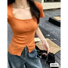 正肩针织短袖女夏季韩版外穿超好看独特漂亮掐腰修身开叉百搭上衣