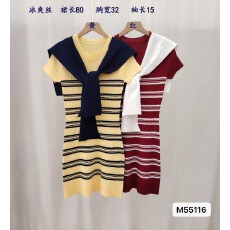 批发休闲<b class='q'>条纹</b>拼接针织连衣裙女2026年夏季新款韩版修身气质包臀裙裙子