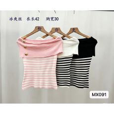 批发夏季新款韩版辣妹风性感一字肩撞色<b class='q'>条纹</b>修身显瘦露肩百搭上衣