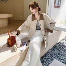批发<b class='q'>日系</b>卡其风衣秋2025新款女装巴恩松弛感显瘦撞色翻领中长<b class='q'>外套</b>