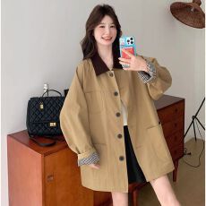 批发2026新款<b class='q'>风衣</b>女小个子中长款休闲高级感撞色宽松卡其色外套春秋季