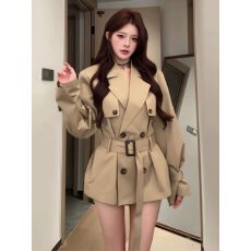 批发高级感风衣外套女<b class='q'>秋</b>季新款女装卡其色英伦风小个子收腰短款大衣潮