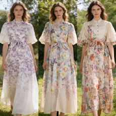 批发欧美名媛系列超柔亮丝雪纺长款丝带修身大摆型<b class='q'>连衣裙</b>