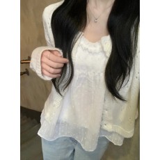 批发现一货   <b class='q'>韩国</b>chic2026夏新款薄纱波点木耳边吊带衫显瘦短款上衣