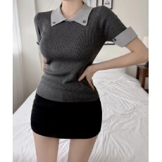 批发现一货   韩国chic夏季新款polo领<b class='q'>短袖</b>撞色宽松百搭通勤<b class='q'>T</b><b class='q'>恤</b>上衣女