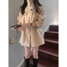 批发现一货   韩国chic2026秋<b class='q'>冬</b>新款卡其色短款风衣外套女高级感外套