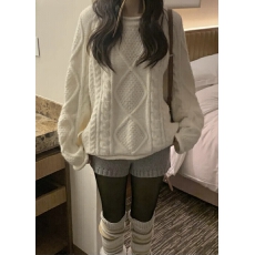 批发现大货   韩国chic麻花针织毛衣女秋冬新款加厚宽松圆领长袖上衣