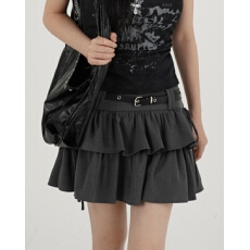 批发现大货   韩国chic条纹半身裙女秋季新款荷叶边蝴蝶结<b class='q'>短裙</b>配腰带