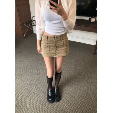 批发现大货   韩国chic假两件纽扣设计感高腰性感包臀裙女牛仔短裙裤