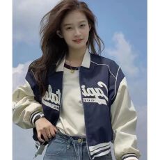 批发秋冬2025新款时尚休闲字母刺绣拼接棒球服宽松立领夹克外套女<b class='q'>装</b>潮