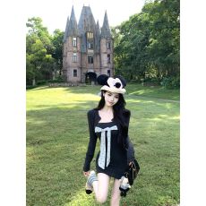 批发人棉两件套 纯欲风套装气质性感长袖开衫女绑带抹胸<b class='q'>连衣裙</b>两件套