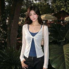 批发人棉+天丝罗纹 韩系两件套叠穿上衣女秋季新款吊带<b class='q'>背心</b><b class='q'>长</b>袖T恤