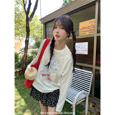 批发雪花亚麻 韩系T恤防晒罩衫女秋季新款印花<b class='q'>长袖</b>休闲宽松薄款上衣