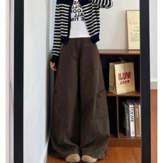 批发现一货 <b class='q'>韩国</b>chic 咖色阔腿<b class='q'>牛仔裤</b>女辣妹高腰宽松休闲直筒拖地长裤