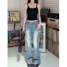 批发现一货 韩国chic <b class='q'>微喇</b>女<b class='q'>牛仔裤</b>新款显瘦高腰弹力百搭马蹄长裤子