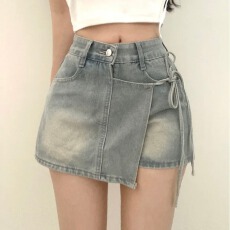 批发现一货   韩chic假两件<b class='q'>牛仔</b><b class='q'>短裤</b>女夏季高腰显瘦a字包臀半身裙裤