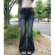 批发现一货 韩chic美式复古微喇叭牛仔裤女<b class='q'>秋</b>季做旧水洗高腰马蹄裤子