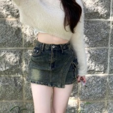批发现一货   韩chic复古怀旧夏季<b class='q'>牛仔</b>半身裙裤A字高腰包臀<b class='q'>牛仔</b>裙