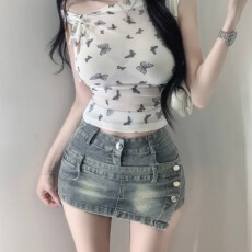 批发现一货 韩chic复古女装2026新款辣妹显高腰修身A字半身裙裤
