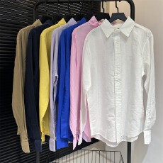 批发亚麻衬衫小马刺绣男女同款长袖防晒纯棉宽松休闲衬衣衬衫