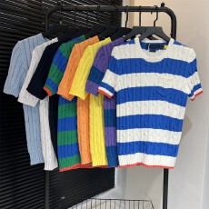 批发2026春夏圆领套头刺绣小标短袖绞花复古<b class='q'>毛衣</b>针织衫上衣T恤