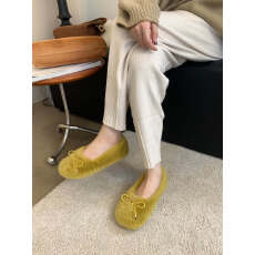 批发2025秋冬新款<b class='q'>韩版</b>气质简约蝴蝶结圆头浅口保暖外穿毛毛单鞋