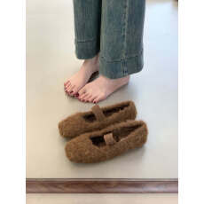 批发2025秋冬新款<b class='q'>韩版</b>气质橡筋一字带懒人一脚蹬方头软底舒适毛毛单鞋