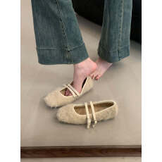 批发2025秋冬新款<b class='q'>韩版</b>皮带扣方头软底舒适毛毛单鞋