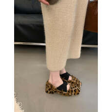 批发2025秋冬新款法式交叉橡筋一脚蹬方头粗跟保暖毛毛单鞋