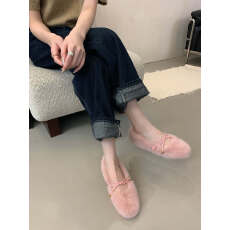 批发2025秋冬新款韩版蝴蝶结圆头软地舒适保暖毛毛单鞋