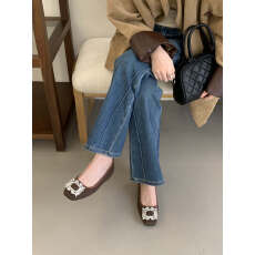 批发2025秋冬新款<b class='q'>韩版</b>奢华水钻呢子款方头软底舒适内增高单鞋