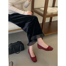 批发2025秋冬新款<b class='q'>韩版</b>编织简约蝴蝶结方头软底舒适内增高单鞋