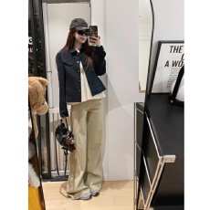 批发美式复古棕色立领工装外套女款春秋季小个子修身显瘦短款夹克上衣