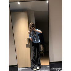 批发美式甜酷蝴蝶印花露肩<b class='q'>短袖</b>T恤女夏季宽松斜肩上衣半袖