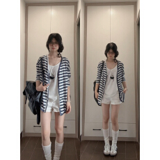 批发韩版慵懒松弛感条纹长袖T恤薄款<b class='q'>防晒</b><b class='q'>外套</b>