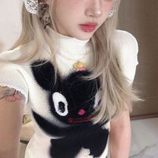 美式甜辣风性感紧身高领T恤女2025夏季新款网纱木耳边设计感上衣