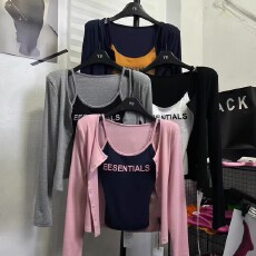 批发秋季新款背心外套两件套T恤女时尚百搭休闲显瘦修身上衣女