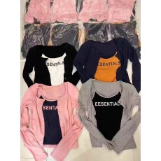 批发纯欲辣妹长袖T恤女开衫+背心两件套早秋新款修身显瘦设计感上衣女