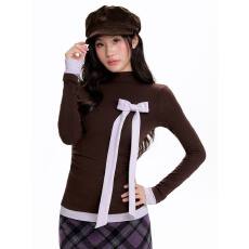 批发美式复古蝴蝶结<b class='q'>加绒</b>长袖T恤女春夏修身半高领咖色复古<b class='q'>打底衫</b>上衣