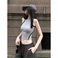 批发美式辣妹拉链工字无袖吊带背心女夏外穿短款内搭打底露背运动上衣
