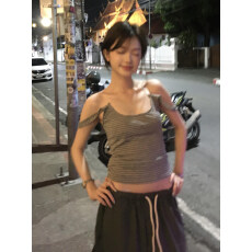 批发美式辣妹设计感条纹<b class='q'>透明</b><b class='q'>肩带</b>挂脖不规则吊带修身显瘦气质外穿背心