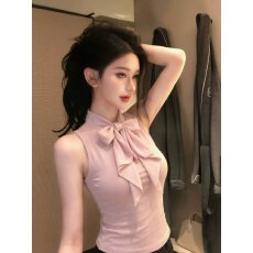 批发纯欲温柔风粉色蝴蝶结<b class='q'>无袖</b>背心女装2026秋季韩系修身显瘦气质上衣