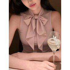 批发韩系夏季甜美粉色蝴蝶结背心女装2026新款辣妹风<b class='q'>无袖</b>绝美外穿上衣