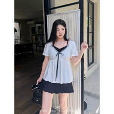 批发韩版纯欲辣妹女装撞色假两件吊带娃娃衫夏季新款<b class='q'>宽松</b>显瘦短袖上衣
